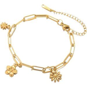 Daisy Frangipani Gold Color Stainless Steel Ocean Charm Bracelet